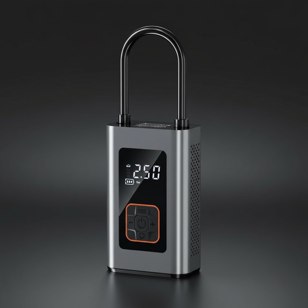 Portable digital tire inflator with LED display and power bank

