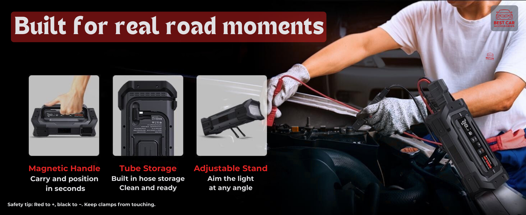 Person using a tool with features highlighted on a black background